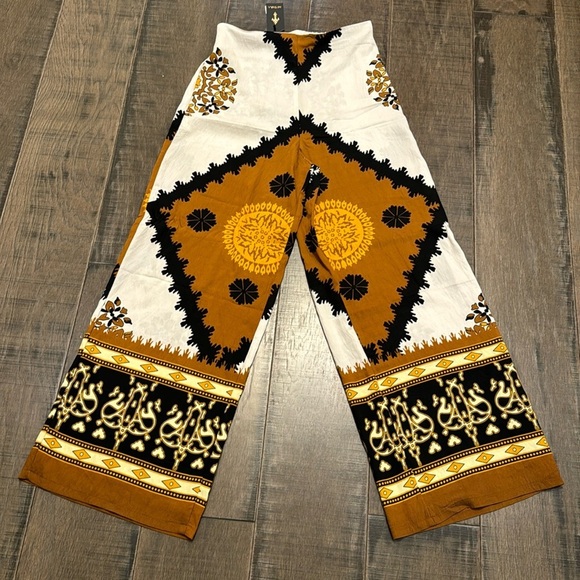 NWT MITARA HIGH WAIST WIDE LEG PRINTED LINEN PANTS SIZE M - Picture 2 of 16